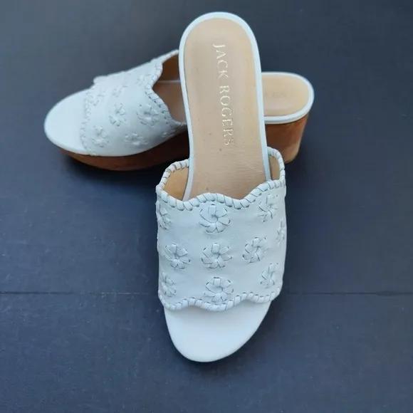 JACK ROGERS Rory Wedge White Floral Women's Slip-On Size 8
