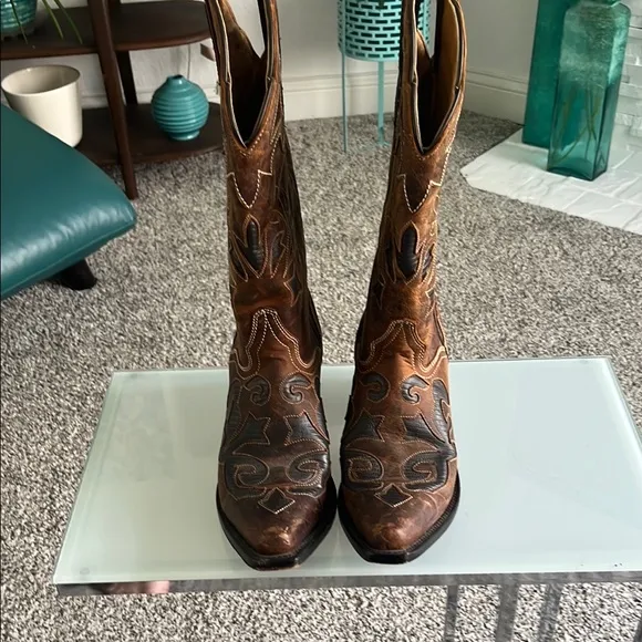 JB Dillon Brown Western leather Cowboy Boots size 8