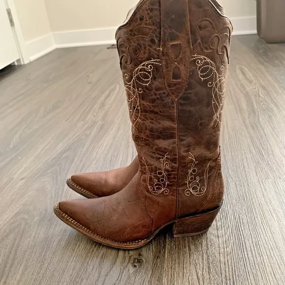 JB DILLON COWBOY WOMEN'S SNIP TOE BROWN BOOTS 7.5 B - JBR 7000 B