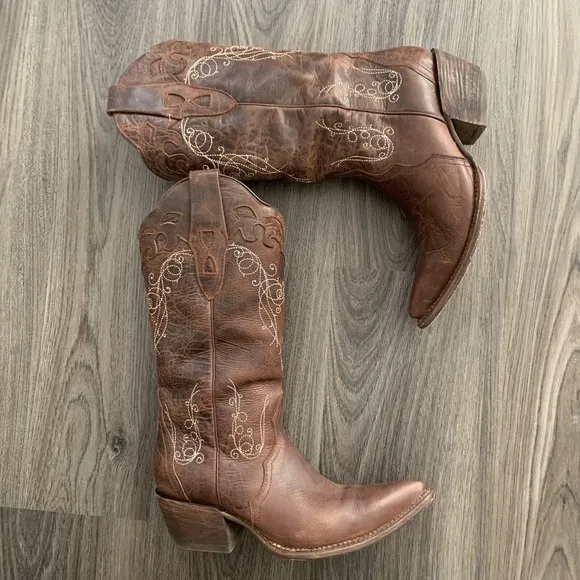 JB DILLON COWBOY WOMEN'S SNIP TOE BROWN BOOTS 7.5 B - JBR 7000 B
