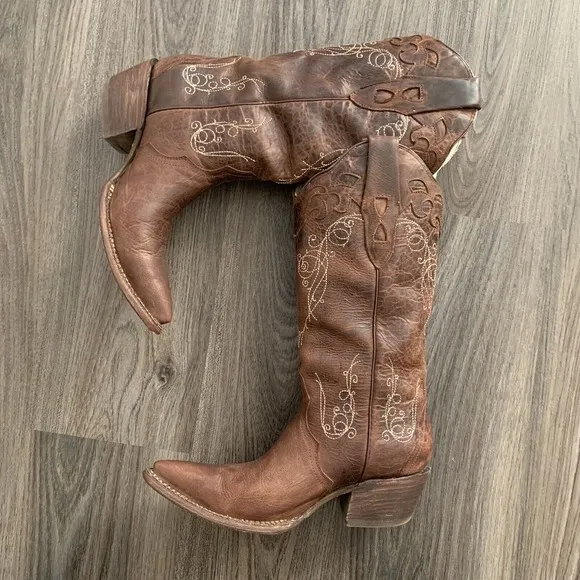 JB DILLON COWBOY WOMEN'S SNIP TOE BROWN BOOTS 7.5 B - JBR 7000 B