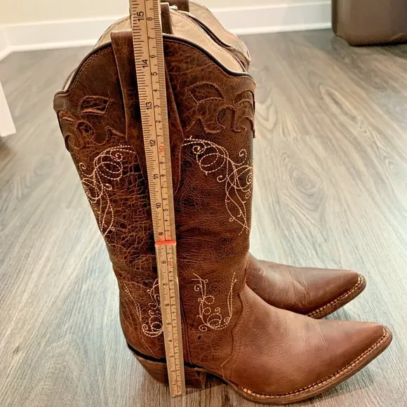 JB DILLON COWBOY WOMEN'S SNIP TOE BROWN BOOTS 7.5 B - JBR 7000 B