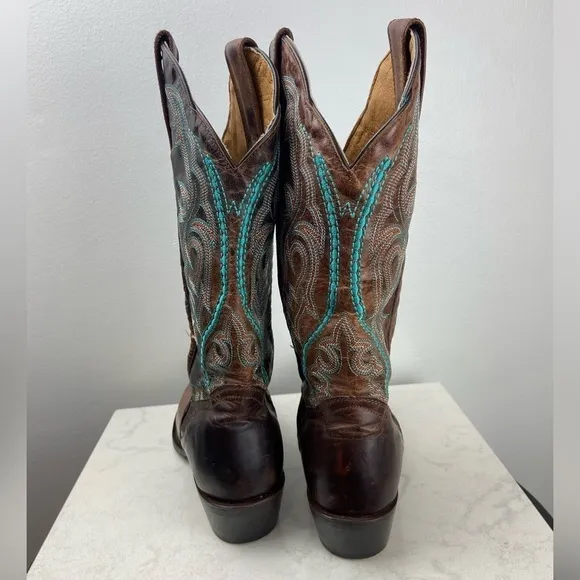 J.B. Dillon Embroidered Turquoise Cowgirl Genuine Goat Leather Cowboy Boots 5.5B