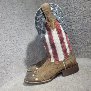 JB Dillon Men’s 8 D Square Toe Distressed American Flag Patriotic Cowboy Boots