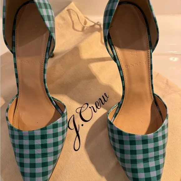 JCrew Elsie D’orsay Gingham leather pumps