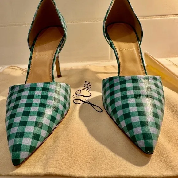 JCrew Elsie D’orsay Gingham leather pumps
