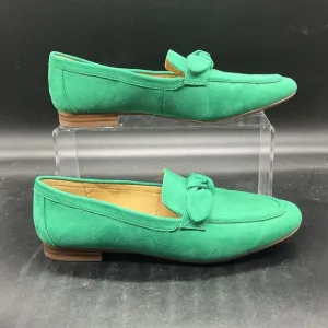 J.Crew womens green faux suede loafer size 8 BT270 bow slip on colorful classic
