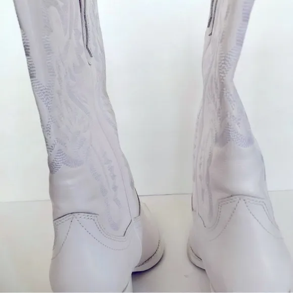 Jeffrey Campbell Dagget White Leather Cowboy Boots Western Size 7