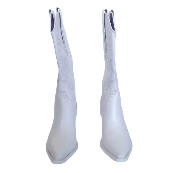 Jeffrey Campbell Dagget White Leather Cowboy Boots Western Size 7