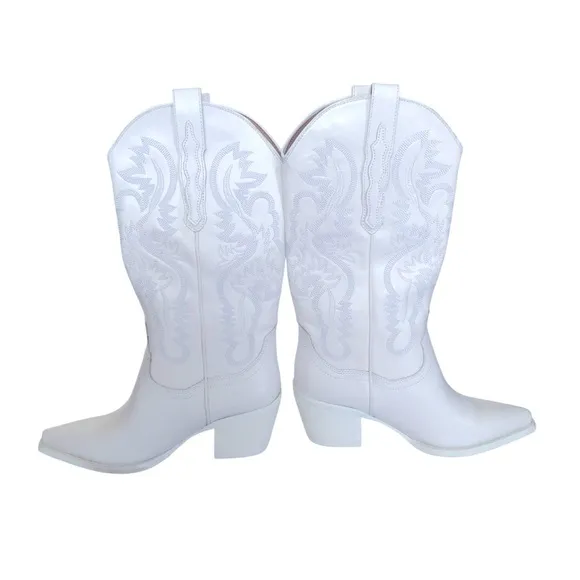 Jeffrey Campbell Dagget White Leather Cowboy Boots Western Size 7