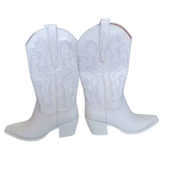 Jeffrey Campbell Dagget White Leather Cowboy Boots Western Size 7