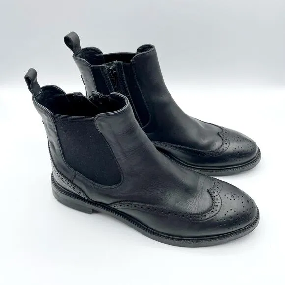 Jeffrey Campbell Edmond Brogue Chelsea Bootie Black Leather Wingtip Ankle Boot 8