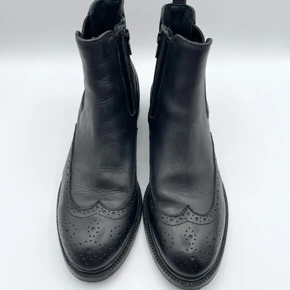 Jeffrey Campbell Edmond Brogue Chelsea Bootie Black Leather Wingtip Ankle Boot 8