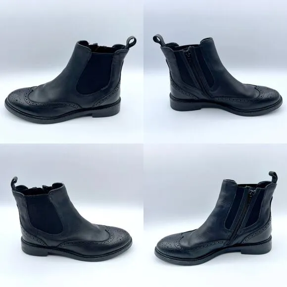 Jeffrey Campbell Edmond Brogue Chelsea Bootie Black Leather Wingtip Ankle Boot 8