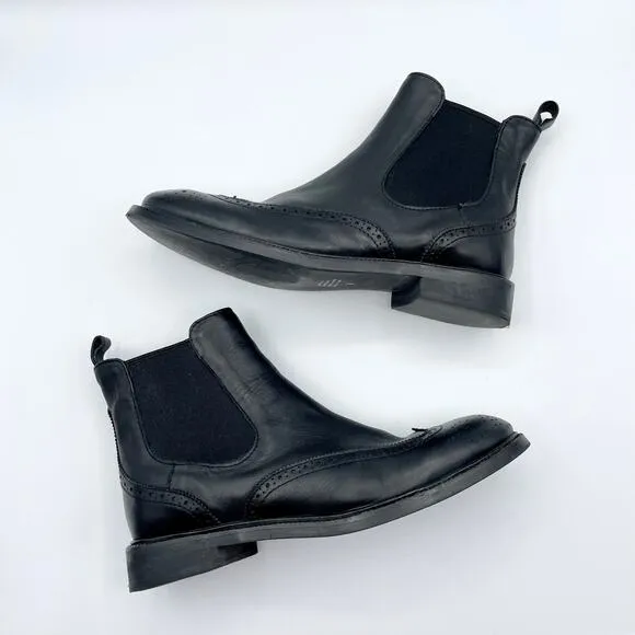 Jeffrey Campbell Edmond Brogue Chelsea Bootie Black Leather Wingtip Ankle Boot 8