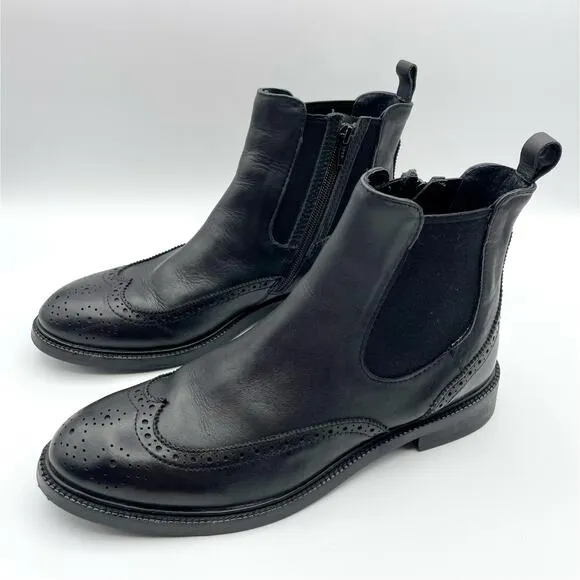 Jeffrey Campbell Edmond Brogue Chelsea Bootie Black Leather Wingtip Ankle Boot 8
