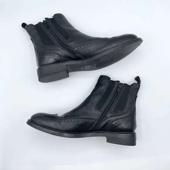 Jeffrey Campbell Edmond Brogue Chelsea Bootie Black Leather Wingtip Ankle Boot 8