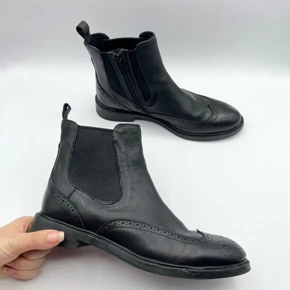 Jeffrey Campbell Edmond Brogue Chelsea Bootie Black Leather Wingtip Ankle Boot 8