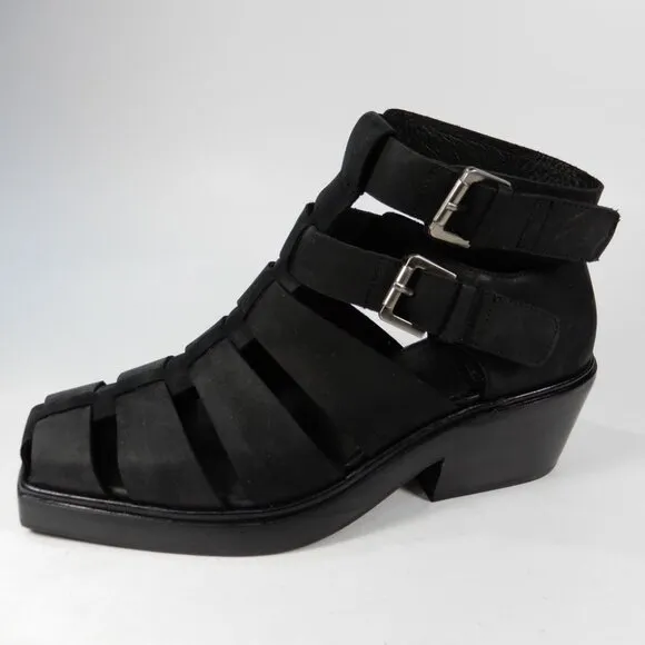 JEFFREY CAMPBELL Elective Fisherman Sandals Size 8 Black Crazy Horse Leather NEW