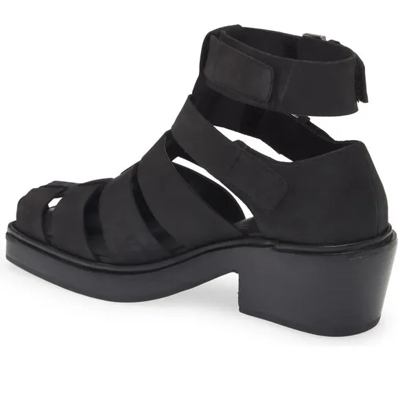 JEFFREY CAMPBELL Elective Fisherman Sandals Size 8 Black Crazy Horse Leather NEW