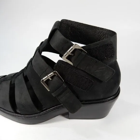 JEFFREY CAMPBELL Elective Fisherman Sandals Size 8 Black Crazy Horse Leather NEW