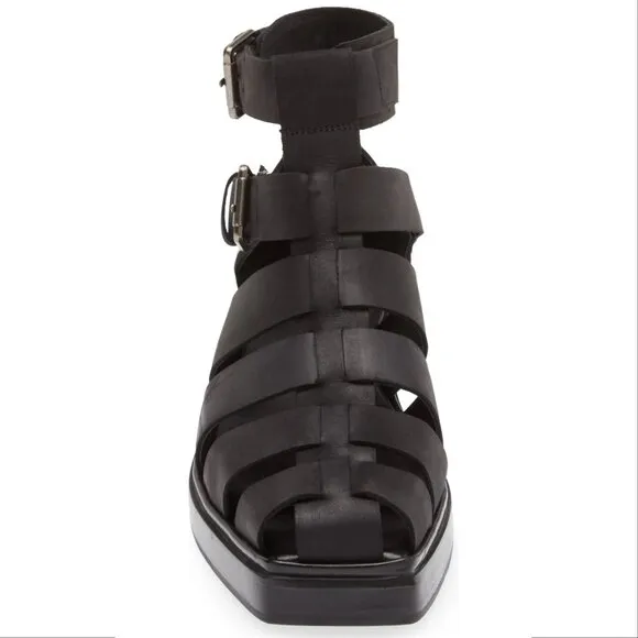 JEFFREY CAMPBELL Elective Fisherman Sandals Size 8 Black Crazy Horse Leather NEW