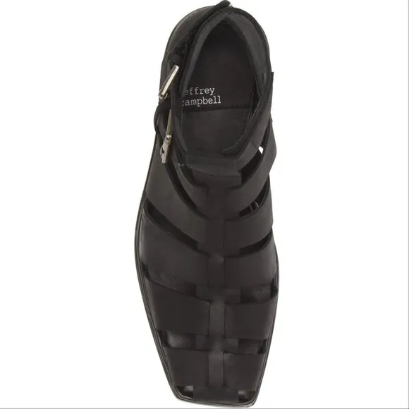 JEFFREY CAMPBELL Elective Fisherman Sandals Size 8 Black Crazy Horse Leather NEW