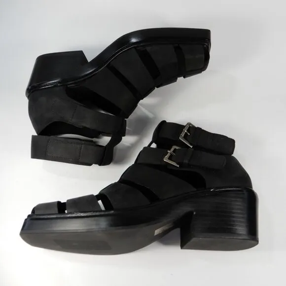 JEFFREY CAMPBELL Elective Fisherman Sandals Size 8 Black Crazy Horse Leather NEW