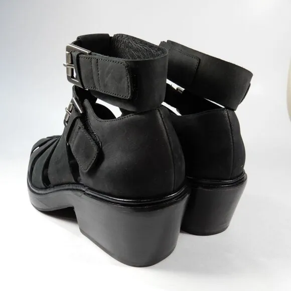 JEFFREY CAMPBELL Elective Fisherman Sandals Size 8 Black Crazy Horse Leather NEW