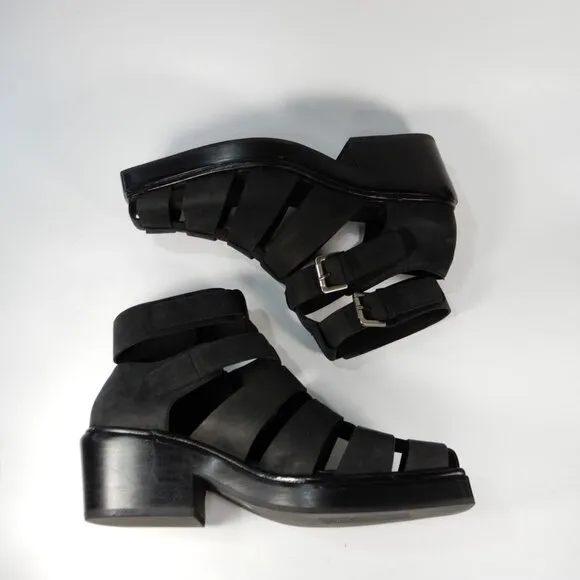 JEFFREY CAMPBELL Elective Fisherman Sandals Size 8 Black Crazy Horse Leather NEW