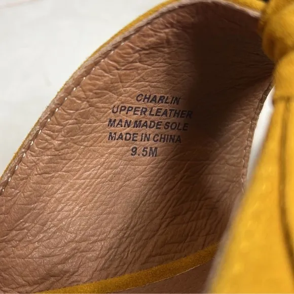 Jeffrey Campbell Genuine Leather Suede Gold Charlin Slide Slip On Bow Flats