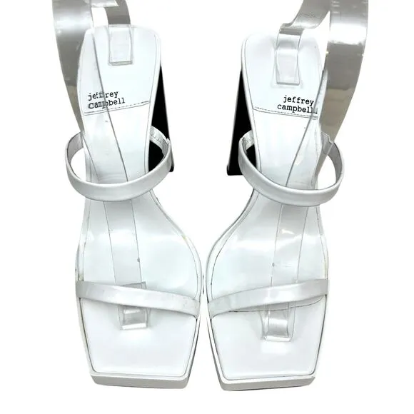 Jeffrey Campbell‎ Womens Platform Sandals Heel Hustler Slip On White Size 9