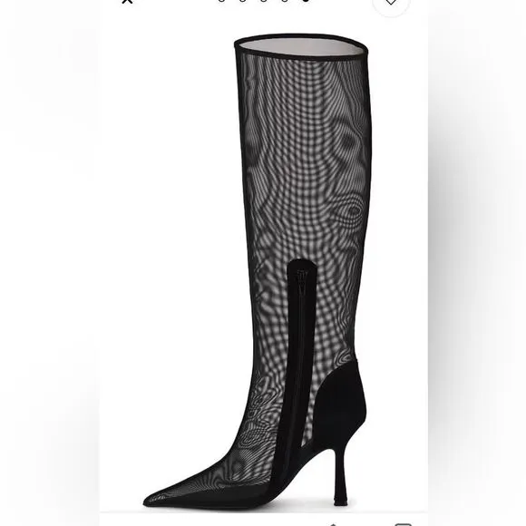 Jeffrey Campbell Revolve Peepshow Boots Black mesh suede high heels shoes 9 FLAW