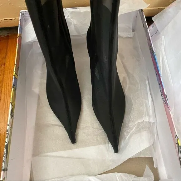 Jeffrey Campbell Revolve Peepshow Boots Black mesh suede high heels shoes 9 FLAW