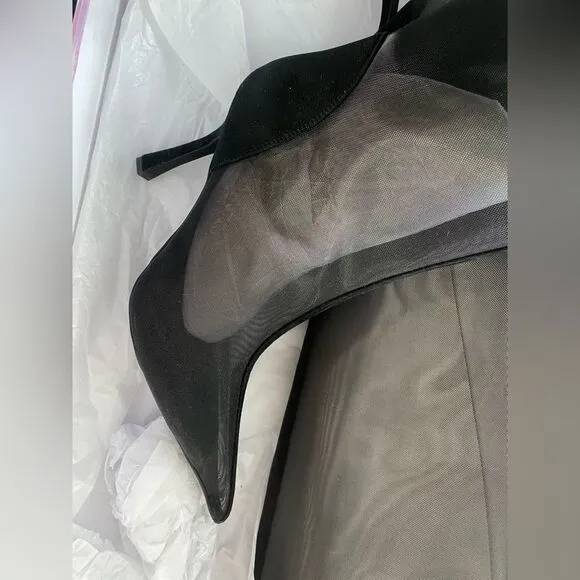 Jeffrey Campbell Revolve Peepshow Boots Black mesh suede high heels shoes 9 FLAW