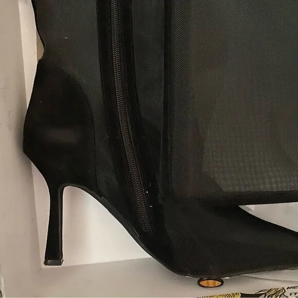 Jeffrey Campbell Revolve Peepshow Boots Black mesh suede high heels shoes 9 FLAW