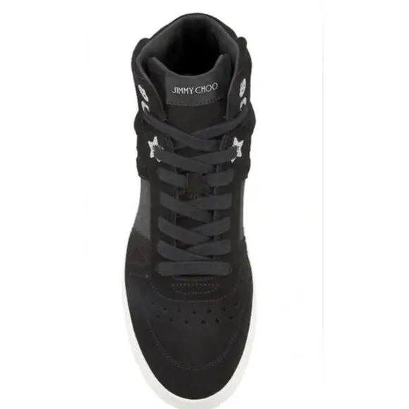 Jimmy Choo 8.5 Suede Glitter Hawaii High Top Sneakers Platform Crystal Black 39