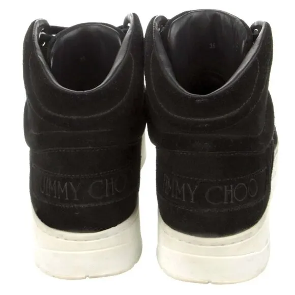 Jimmy Choo 8.5 Suede Glitter Hawaii High Top Sneakers Platform Crystal Black 39