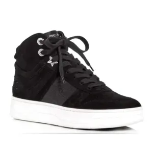 Jimmy Choo 8.5 Suede Glitter Hawaii High Top Sneakers Platform Crystal Black 39