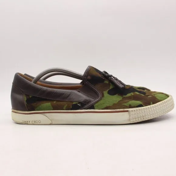 JIMMY CHOO &quot;Maddox&quot; Men's EU Size 46 Camouflage Tassel Slip-on Sneaker Shoes