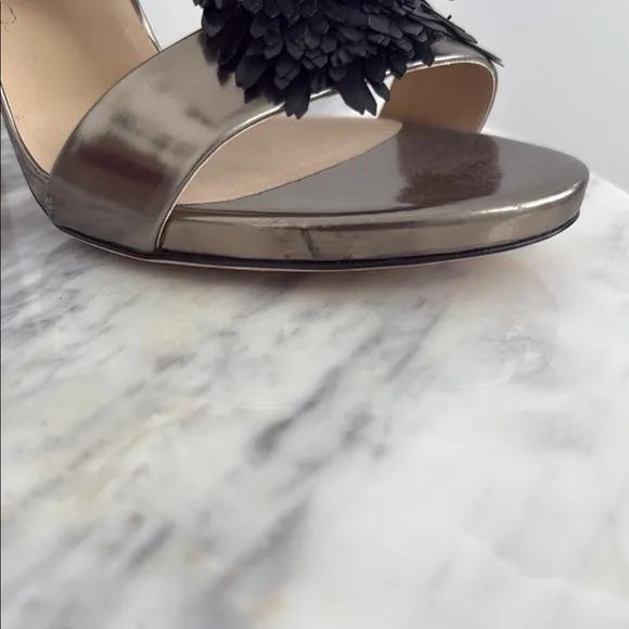 Jimmy Choo Black and Burgundy Heeled Fringe Sandals