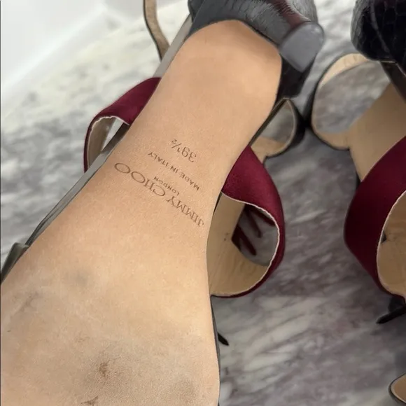 Jimmy Choo Black and Burgundy Heeled Fringe Sandals