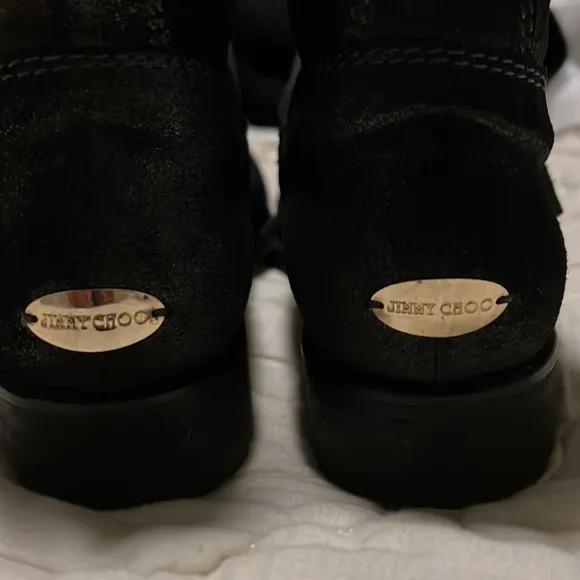 Jimmy Choo, black with a silver shimmer leather combat boots