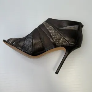 Jimmy Choo Bootie Women 11.5 Leather Walker Anthracite Peep Sparkle Zip Up Core