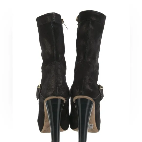 Jimmy Choo FINCH WAS Waxed Leather Distressed Mid Calf Boots like new, size 8