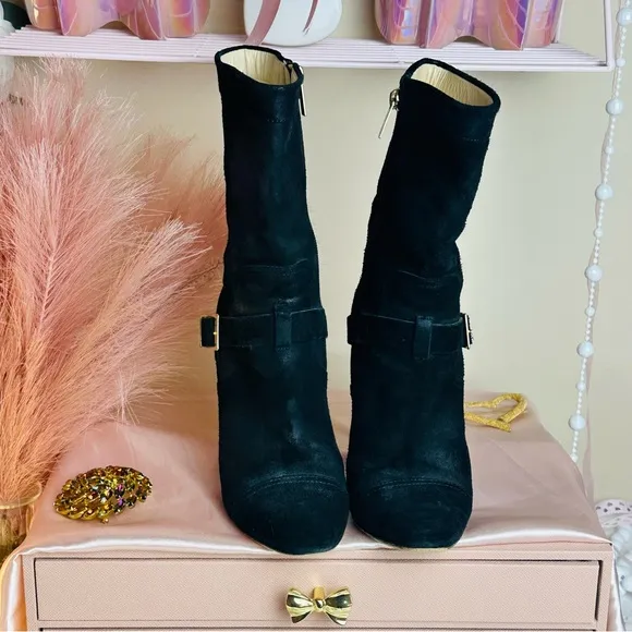 Jimmy Choo FINCH WAS Waxed Leather Distressed Mid Calf Boots like new, size 8