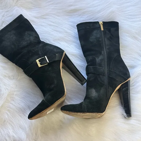 Jimmy Choo FINCH WAS Waxed Leather Distressed Mid Calf Boots like new, size 8
