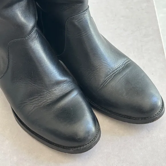 Jimmy Choo Hyson Black Leather Knee High Logo Riding Boot