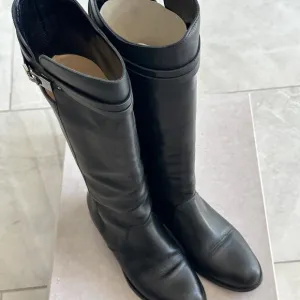 Jimmy Choo Hyson Black Leather Knee High Logo Riding Boot
