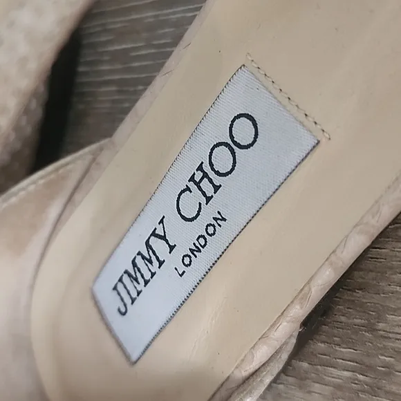 Jimmy Choo London Snakeskin Leather Flat Gladiator Sandals Creamy Tan Nude